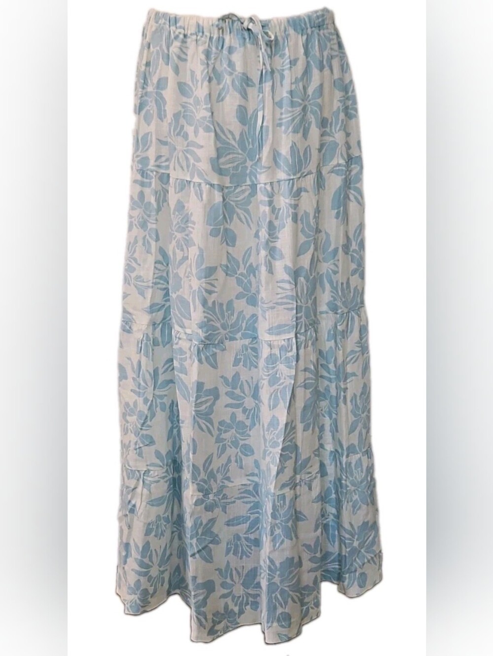 Charlie B Blue Floral Tiered Maxi Skirt Medium Coastal